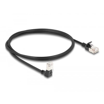 Delock RJ45 Network Cable Cat.6A S/FTP Slim 90° downwards angled / straight 1 m black 2
