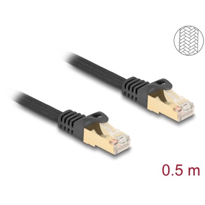 Delock RJ45 Network Cable with braided jacket Cat.6A S/FTP plug to plug 0.5 m black