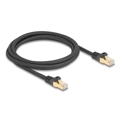 Delock RJ45 Network Cable with braided jacket Cat.6A S/FTP plug to plug 2 m black 2