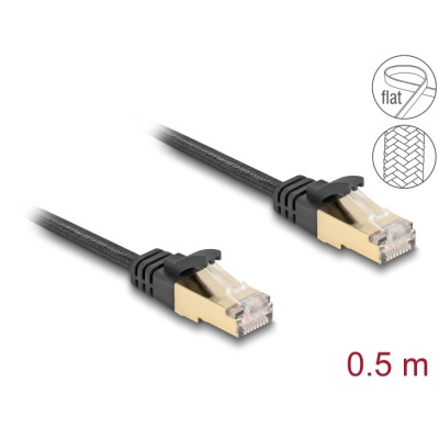 Delock RJ45 Flat Network Cable with braided jacket Cat.6A U/FTP plug to plug 0.5 m black