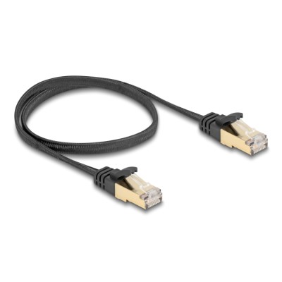 Delock RJ45 Flat Network Cable with braided jacket Cat.6A U/FTP plug to plug 0.5 m black 2