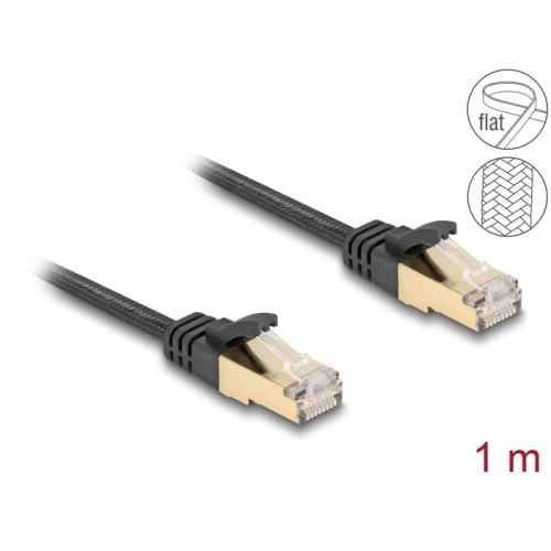 Delock RJ45 Flat Network Cable with braided jacket Cat.6A U/FTP plug to plug 1 m black