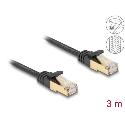 Delock RJ45 Flat Network Cable with braided jacket Cat.6A U/FTP plug to plug 3 m black