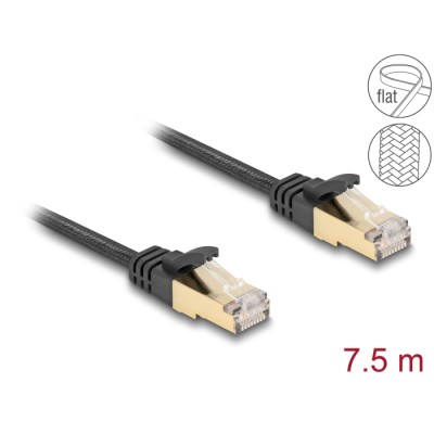 Delock RJ45 Flat Network Cable with braided jacket Cat.6A U/FTP plug to plug 7.5 m black