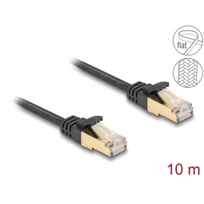 Delock RJ45 Flat Network Cable with braided jacket Cat.6A U/FTP plug to plug 10 m black