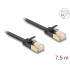 Delock RJ45 Network Cable Cat.6A plug to plug with robust latch and Cat.7 raw flat cable U/FTP 7.5 m black