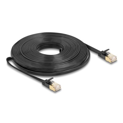 Delock RJ45 Network Cable Cat.6A plug to plug with robust latch and Cat.7 raw flat cable U/FTP 10 m black 2