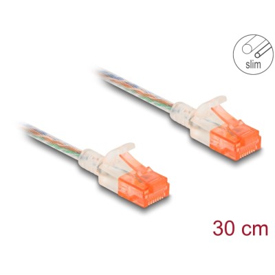 Delock RJ45 Network Cable Cat.6A U/UTP Slim 0.3 m transparent