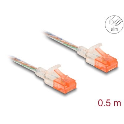 Delock RJ45 Network Cable Cat.6A U/UTP Slim 0.5 m transparent