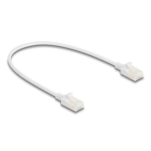 Delock RJ45 Network Cable Cat.6A plug to plug with robust latch for industrial use U/UTP Slim 0.3 m white