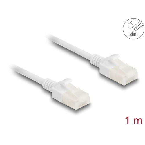 Delock RJ45 Network Cable Cat.6A plug to plug with robust latch for industrial use U/UTP Slim 1 m white