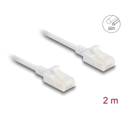 Delock RJ45 Network Cable Cat.6A plug to plug with robust latch for industrial use U/UTP Slim 2 m white