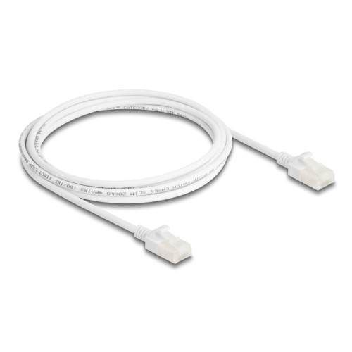 Delock RJ45 Network Cable Cat.6A plug to plug with robust latch for industrial use U/UTP Slim 2 m white