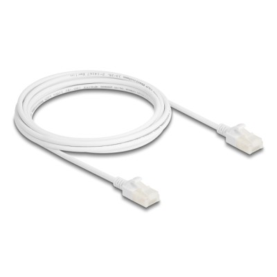 Delock RJ45 Network Cable Cat.6A plug to plug with robust latch for industrial use U/UTP Slim 3 m white 2