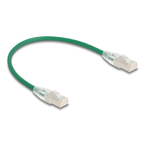 Delock RJ45 Network Cable Cat.6A plug to plug with curved latch U/FTP Slim 0.3 m green