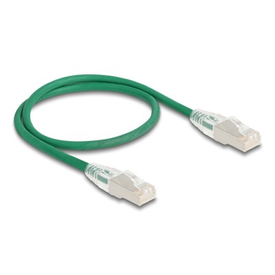 Delock RJ45 Network Cable Cat.6A plug to plug with curved latch U/FTP Slim 0.5 m green 2