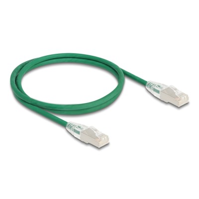Delock RJ45 Network Cable Cat.6A plug to plug with curved latch U/FTP Slim 1 m green 2