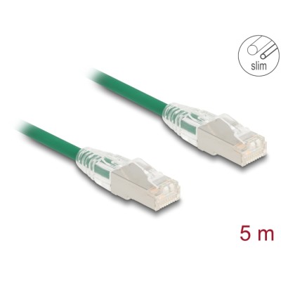 Delock RJ45 Network Cable Cat.6A plug to plug with curved latch U/FTP Slim 5 m green