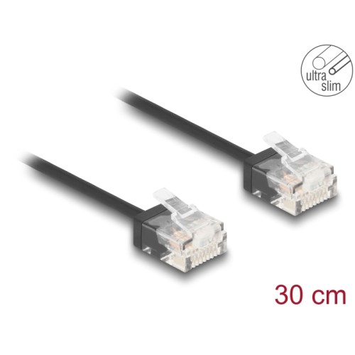 Delock RJ45 Network Cable Cat.6 UTP Ultra Slim 0.3 m black with short plugs