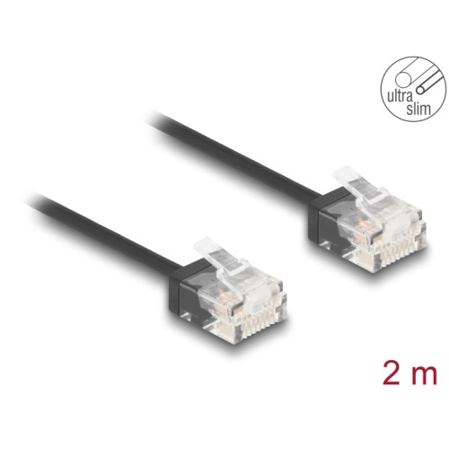 Delock RJ45 Network Cable Cat.6 UTP Ultra Slim 2 m black with short plugs