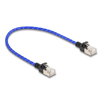 Delock RJ45 Network Cable with braided coating Cat.6A U/FTP Slim 0.3 m blue 2