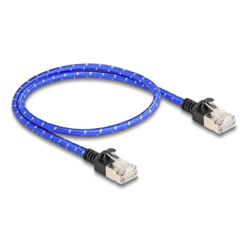 Delock RJ45 Network Cable with braided coating Cat.6A U/FTP Slim 0.5 m blue