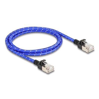 Delock RJ45 Network Cable with braided coating Cat.6A U/FTP Slim 1 m blue 2