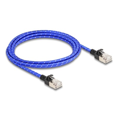 Delock RJ45 Network Cable with braided coating Cat.6A U/FTP Slim 2 m blue 2