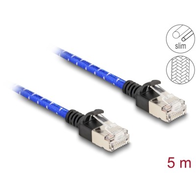 Delock RJ45 Network Cable with braided coating Cat.6A U/FTP Slim 5 m blue