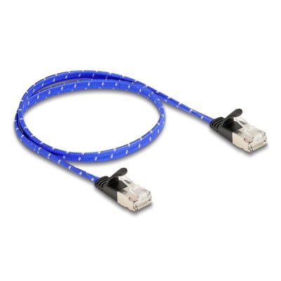Delock RJ45 flat network cable with braided coating Cat.6A U/FTP 0.5 m blue 2