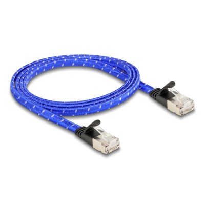 Delock RJ45 flat network cable with braided coating Cat.6A U/FTP 1 m blue 2