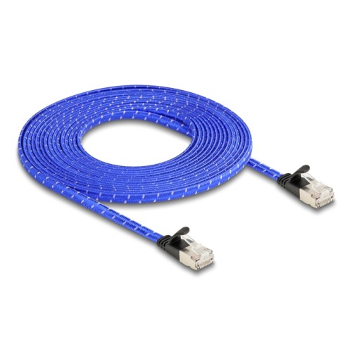 Delock RJ45 flat network cable with braided coating Cat.6A U/FTP 5 m blue