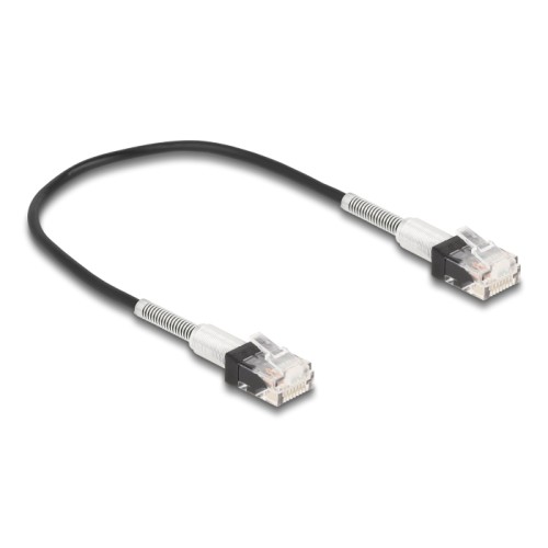 Delock RJ45 Network Cable with double bend protection Cat.6A UTP Slim 0.3 m black