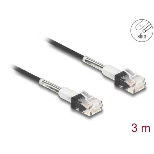 Delock RJ45 Network Cable with double bend protection Cat.6A UTP Slim 3 m black
