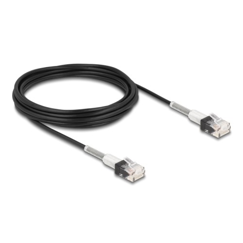 Delock RJ45 Network Cable with double bend protection Cat.6A UTP Slim 5 m black