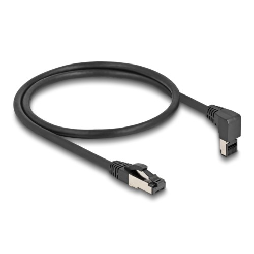 Delock RJ45 Network Cable Cat.8.1 S/FTP 90° upwards angled / straight 0.5 m black