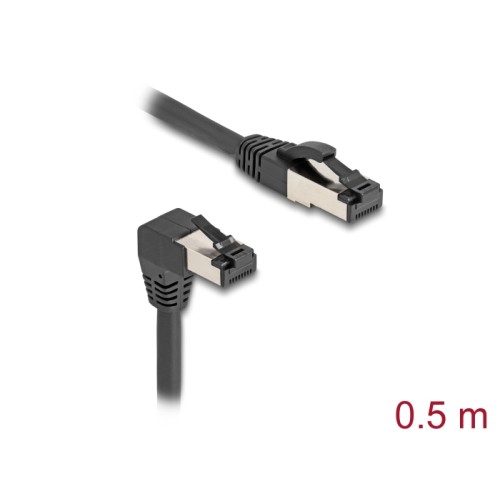 Delock RJ45 Network Cable Cat.8.1 S/FTP 90° downwards angled / straight 0.5 m black
