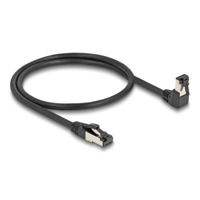 Delock RJ45 Network Cable Cat.8.1 S/FTP 90° downwards angled / straight 0.5 m black 2