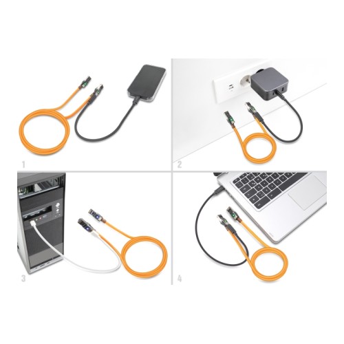 Delock RJ45 Network Cable with USB Type-C™ port finder function Self Tracing Cat.6A S/FTP 1 m orange