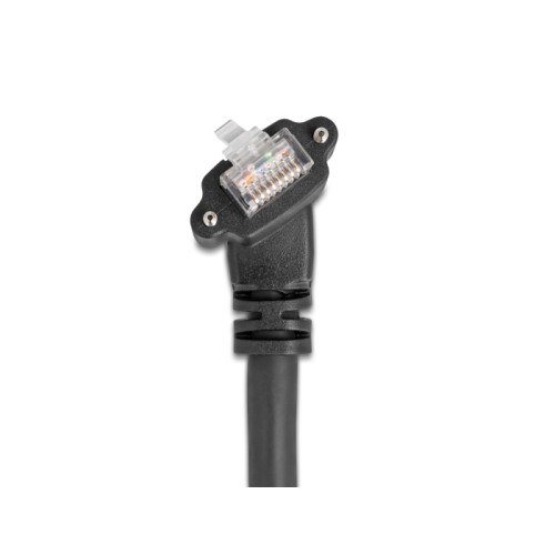 Delock GigE Camera Cable RJ45 plug 45° rotated and 90° angled with screws to RJ45 plug Cat.6 S/FTP 1 m black