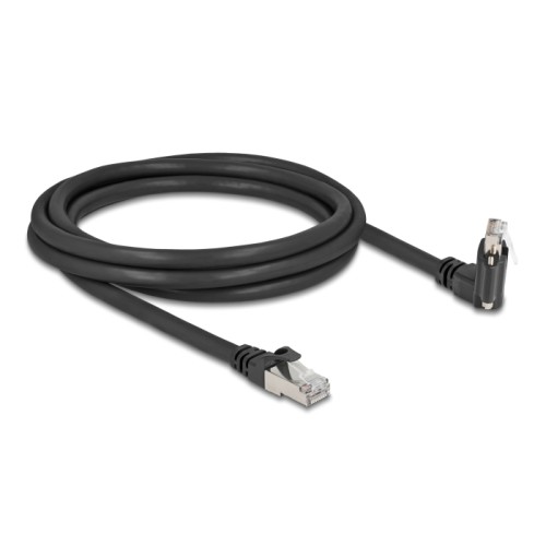 Delock GigE Camera Cable RJ45 plug 45° rotated and 90° angled with screws to RJ45 plug Cat.6 S/FTP 2 m black