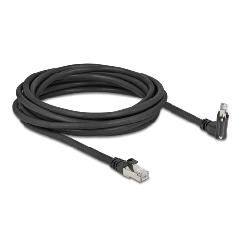 Delock GigE Camera Cable RJ45 plug 45° rotated and 90° angled with screws to RJ45 plug Cat.6 S/FTP 5 m black