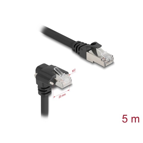 Delock GigE Kamera Cable RJ45 plug 90° angled with screws to RJ45 plug Cat.6 S/FTP 5 m black