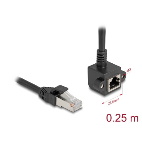 Delock Network Extension Cable RJ45 plug to RJ45 jack 90° angled Cat.6 F/UTP 0.25 m black