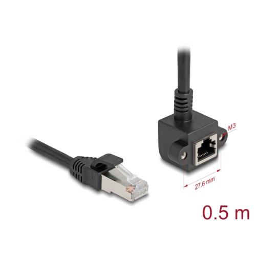 Delock Network Extension Cable RJ45 plug to RJ45 jack 90° angled Cat.6 F/UTP 0.5 m black