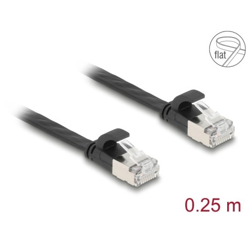 Delock RJ45 Flat Patch Cable plug to plug Cat.6A U/FTP 0.25 m black