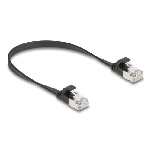 Delock RJ45 Flat Patch Cable plug to plug Cat.6A U/FTP 0.25 m black