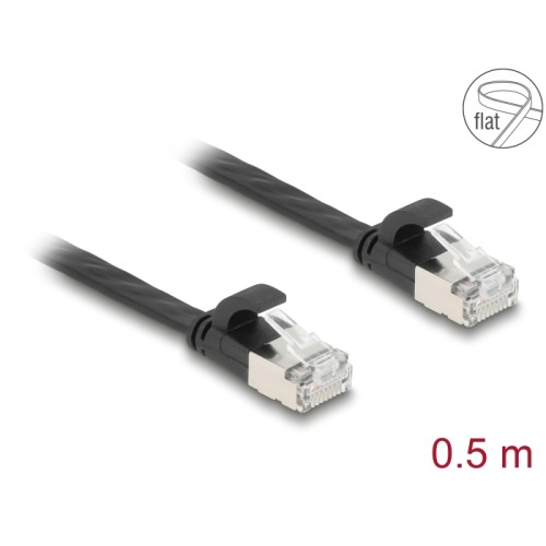 Delock RJ45 Flat Patch Cable plug to plug Cat.6A U/FTP 0.5 m black