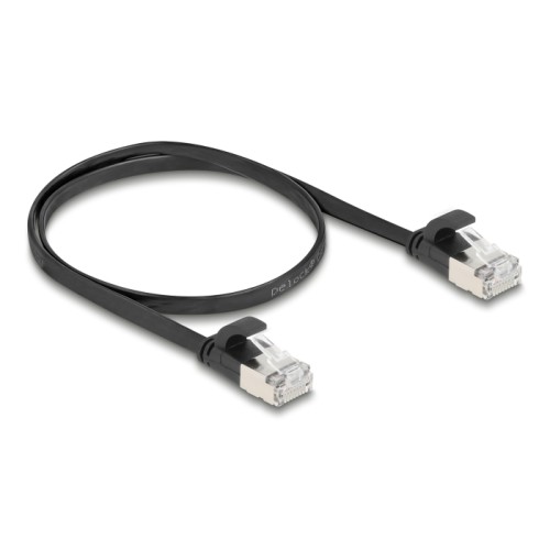 Delock RJ45 Flat Patch Cable plug to plug Cat.6A U/FTP 0.5 m black