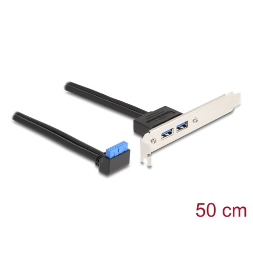 Delock Slot bracket 1 x USB 5 Gbps pin header female 90° angled to 2 x USB 5 Gbps Type-A female 50 cm